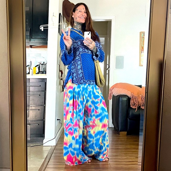 Free People Flowy Pants Medium Pleated Wide Leg W34” Boho Hippie Groovy - Picture 1 of 8